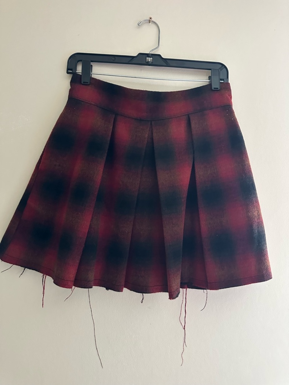 Free People Red & Black Plaid Pleated Skirt